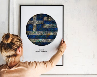 Distressed Greece Flag Art Print: Giclee Paper or Canvas