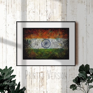 High quality India Flag PRINT on Paper or CANVAS, Giclee Print of India Flag, Distressed Vintage India Flag Art