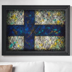 Flag of Finland, Hand-Painted Flag of Finland, Finnish Distressed Flag, Vintage Decor, Textured Wall Art, Industrial Style, Flag Painting