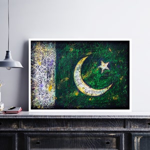 Flag of Pakistan, Hand Painted Flag of Pakistan, PK Crescent Moon and ...