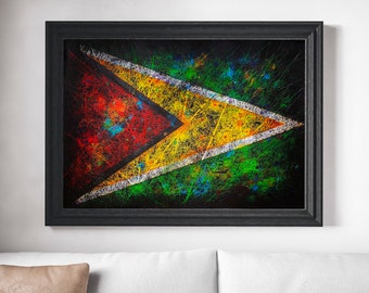 Hand Painted Guyana Flag Art: Textured Mixed Media Painting