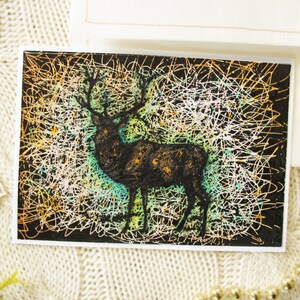 Handbemalte Weihnachten Postcard_Vintage-Mixed Media-Textured Art-bunte-rustikale industrielle Stil-Handmade-Textured-Reindeer_Elk_card