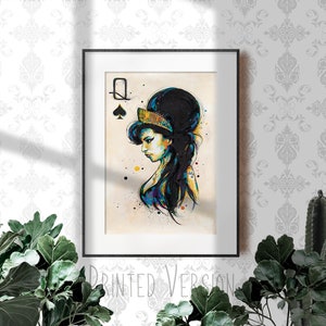 Oeuvre de haute qualité AMY WINEHOUSE - Queen of Spades, Giclee Print on Paper or CANVAS, Typography design, Mixed Media, Playing card, Legend