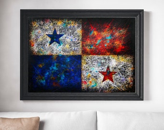 Flag of Panama, Hand painted Flag of Republic of Panama created on paper, Light Textured Mixed Media Flag Art, Layered colourful Painting
