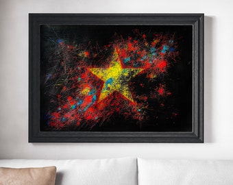 Hand Painted Vietnam Flag Art: Textured Mixed Media Painting
