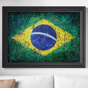 Flag of Brazil, Brazilian Hand-Painted Distressed Vintage Flag, Textured Rustic Wall Art, Industrial Style Flag Decor