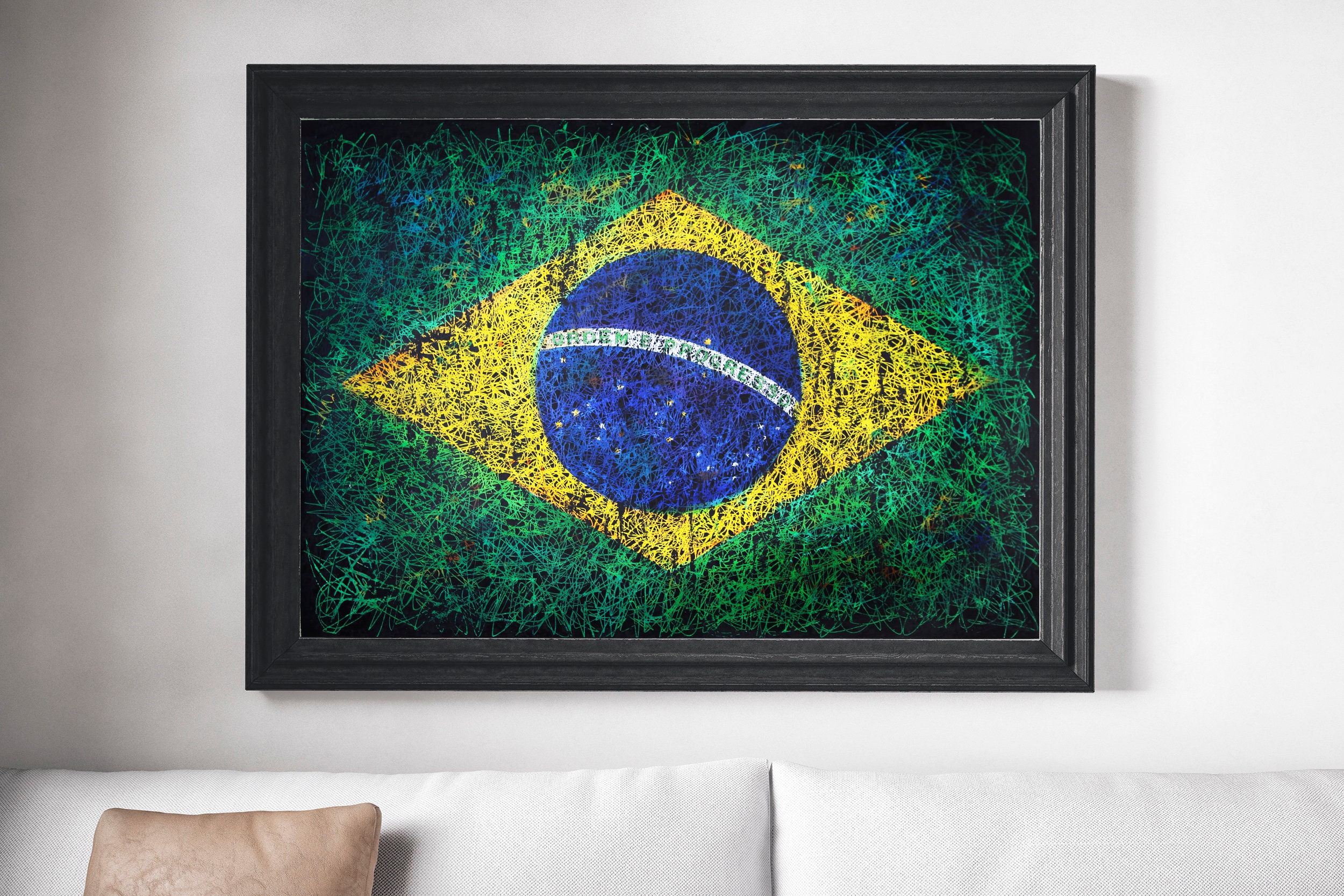 Flag of Brazil, Brazilian Hand-Painted Distressed Vintage Flag, Textured Rustic Wall Art, Industrial Style Flag Decor