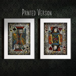 SET von 2 Karten DRUCKE auf Papier oder LEINWAND: Hochwertige König der Pik Karte & Herzkönigin Karte, Giclée-Druck, Spielkarten im Industriestil