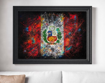 Hand Painted Peruvian Flag Art: Textured Mixed Media Painting