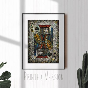 IMPRESIÓN de obras de arte de alta calidad en papel o CANVAS "King of Spades", impresión Giclee, diseño de tipografía, medios mixtos, naipes de estilo industrial