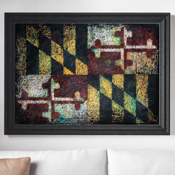 Maryland Flag Art: Hand-Painted Rustic Industrial Style
