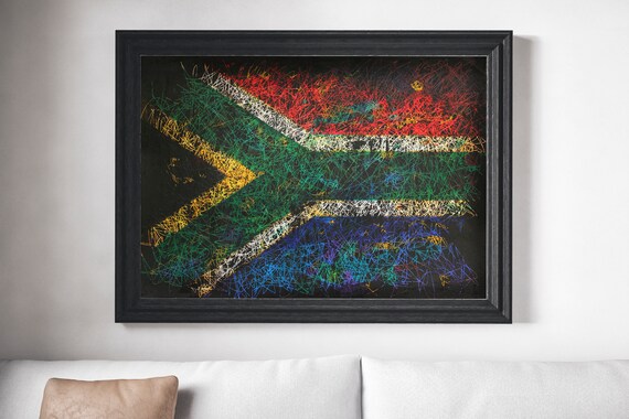 Hand Painted South Africa Flag Art: Textured Mixed Media Painting
