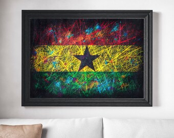 Flag of Ghana, Hand Painted Flag, Distressed Flag of Ghana, Vintage Home Decor, Textured Rustic Wall Art, Industrial Style Flag Painting