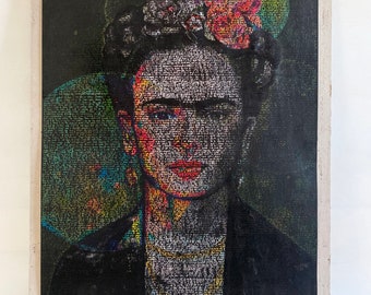 Handmade Frida Kahlo Art: Mixed Media Portrait Painting