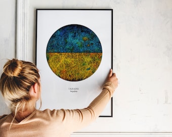 Ukraine Flag Giclee Print, Distressed Vintage Art