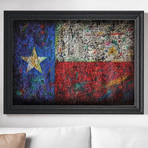 Flag of Texas, Hand Painted Texas Flag made in Unique Layered Textured Technique, Vintage Mixed Media Artwork, Rustic Industrial Style Art