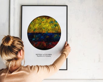 Colombia Flag Giclee Print: Distressed Vintage Art on Paper or Canvas