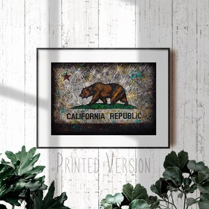 High quality California Republic Flag PRINT on Paper or CANVAS, Giclee Print of the California Flag, Distressed Vintage Flag Art, Wall Decor