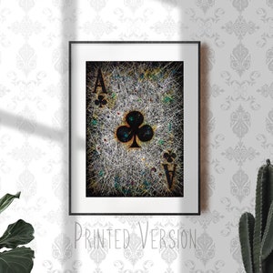 Hoge kwaliteit Artwork PRINT op papier of CANVAS "Ace of Clubs", Giclee Print, Typography design, Mixed Media, Speelkaart, Industriële stijl