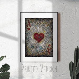 IMPRESIÓN de obras de arte de alta calidad en papel o CANVAS "Ace of Hearts", impresión Giclee, diseño de tipografía, medios mixtos, naipes, estilo industrial