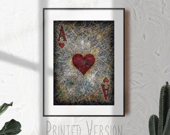 Ace of Hearts Giclee Print: Typography Mixed Media Art