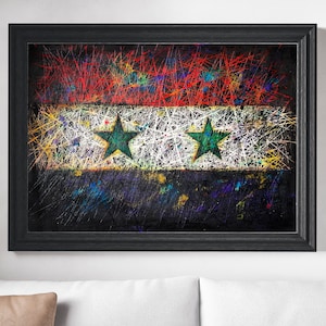 Vlag van Syrië, handgeschilderde vintage Syrische Arabische Republiek kunst, handgemaakte getextureerde rustieke muur kunst, industriële stijl vlag schilderij