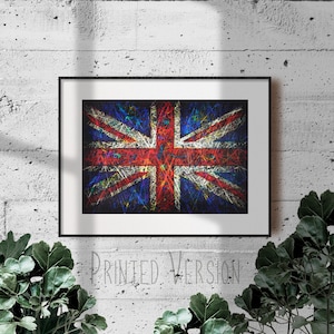 High quality United Kingdom Flag PRINT on Paper on CANVAS,Giclee Print United Kingdom Flag, Distressed Vintage UK Flag Art, Union Jack Print