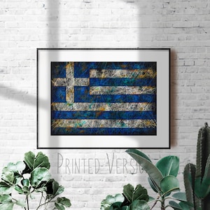 STAMPA della bandiera della Grecia di alta qualità su carta o TELA, stampa giclée della bandiera della Grecia, arte della bandiera della Grecia vintage invecchiata, decorazione da parete