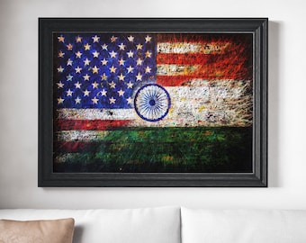 USA & India Flags CUSTOM ORDER_Hand-Painted Flags-Distressed Flags-Vintage-Mixed Media-Textured Art-Colorful-Rustic, Industrial Style