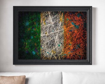 Flag of Ireland, Irish Hand-Painted Flag, Distressed Vintage Mixed Media Wall Art, Textured  Colorful Rustic Industrial Style Artwork