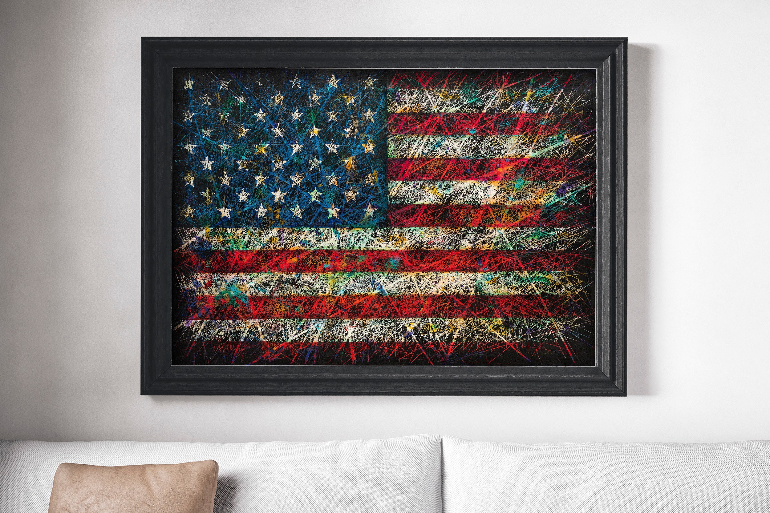 American Flag, Hand painted, Flag of United States of America, Textured Scratched Flag of the USA, Flag Wall Art, American Vintage Art Decor