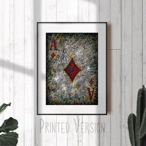 Impression d'œuvres d'art de haute qualité sur papier ou sur toile "Ace of Diamonds", impression giclée, conception de typographie, médias mixtes, carte à jouer de style industriel