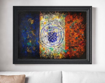 Hand Painted New York City Flag Art: Textured Mixed Media Painting