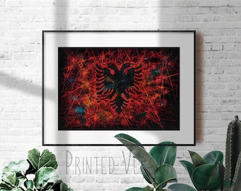 Albania Flag Giclee Print: Distressed Vintage Art on Paper or Canvas