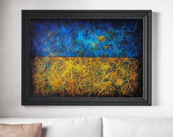 Hand Painted Ukraine Flag, Blue and Yellow Gouache, Framed Option