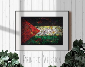 High quality Palestine Flag PRINT on Paper or CANVAS, Giclee Flag of the Palestine Print, Distressed Vintage Palestine Flag Art