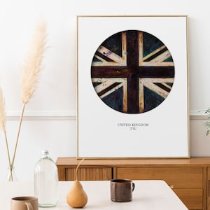 High quality United Kingdom Flag PRINT on Paper on CANVAS,Giclee Print Great Britain Flag, Distressed Vintage UK Flag Art, Union Jack Print