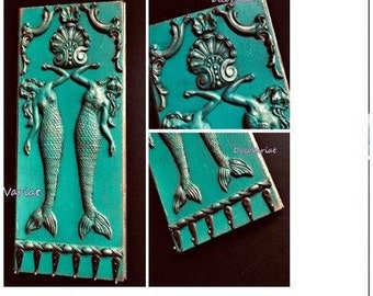 vintage wall panel, mermaid decor wall panel, wall hangers, jewellery display, key display, key organizer holder, bathroom hangers