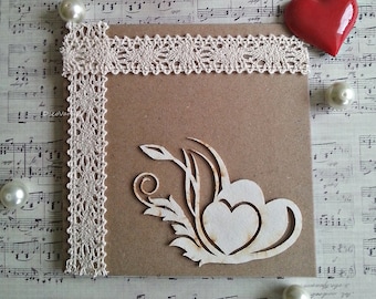 Wedding Day Card, rustic Wedding Day Card, Engagement Card, Love Card, Hearts Card
