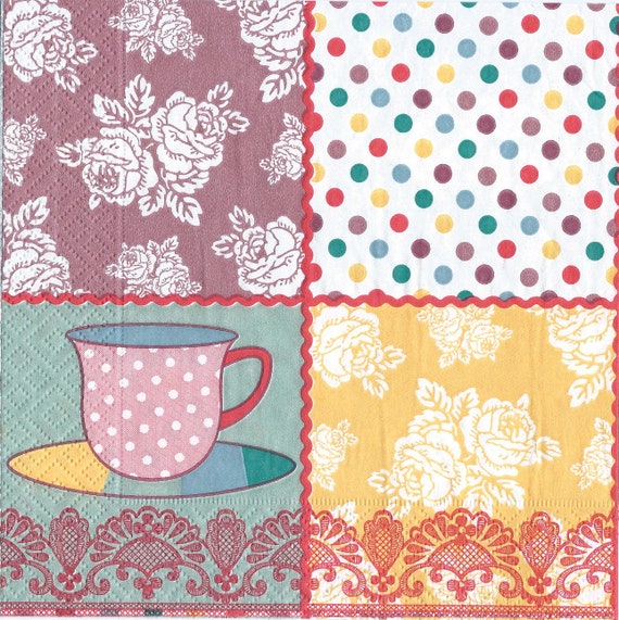 4 Lunch Paper Napkins for Decoupage Party Table Vintage Happy Bike Pink