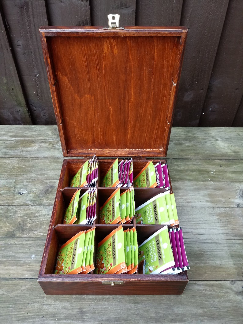 Wooden tea bag box gift for him tea bag storage vintage