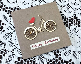 cycling lover birthday card, bike card, rustic birthday card, recycled paper card
