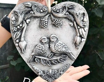 Hanging Heart, Hanging Heart Plaque, Large Heart Plaque, Birds Decor