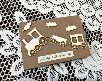 choo choo birthday card, boy birthday card, girl birthday card, rustic card, recycled paper card