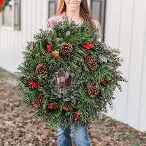 FRESH Fir, Magnolia, Berry Wreath - Christmas Wreath - All the Fixins