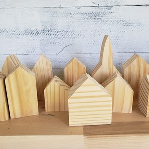 Wood House unfinished cut out set of 12 - this chunky diy size is perfect size for tiered trays or shelf sitter