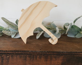 set of 6-Umbrella  unfinished wood cut out blank chunky style for tiered tray diy craft or spring gift and other uses