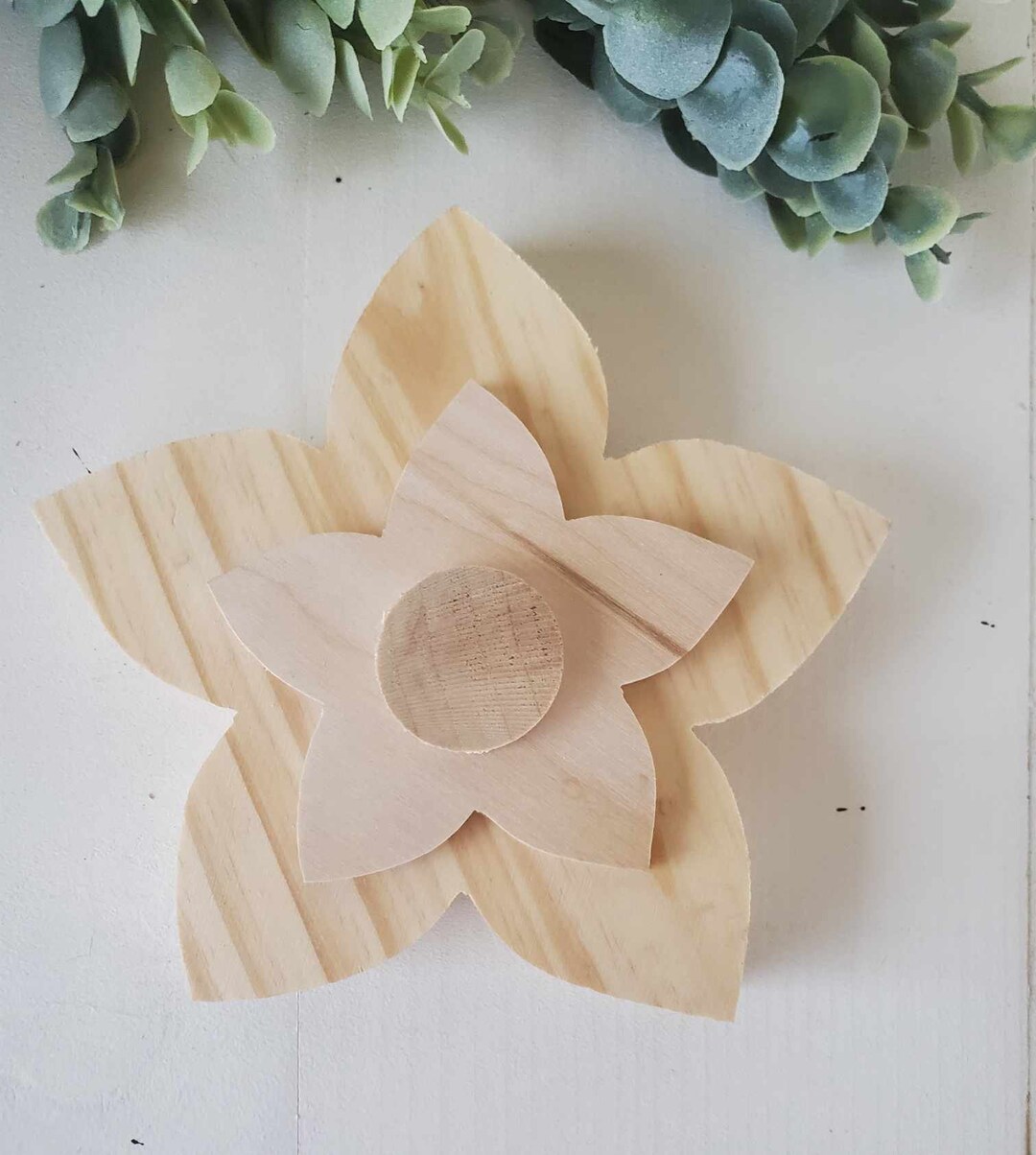 Versatile Unfinished Wood Flower With 2 Overlays for DIY Crafts Summer