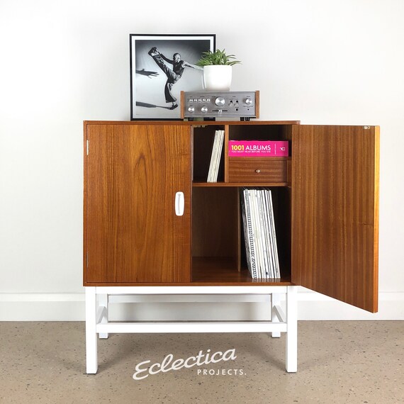 Sold Mid Century Record Cabinet Vintage Teak Record Storage Etsy