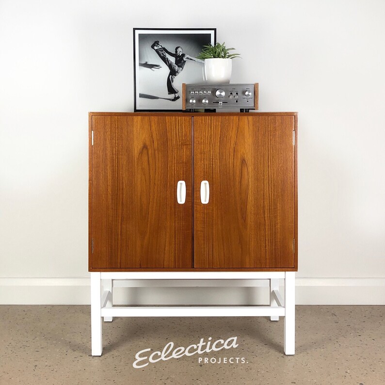 Sold Mid Century Record Cabinet Vintage Teak Record Storage Etsy